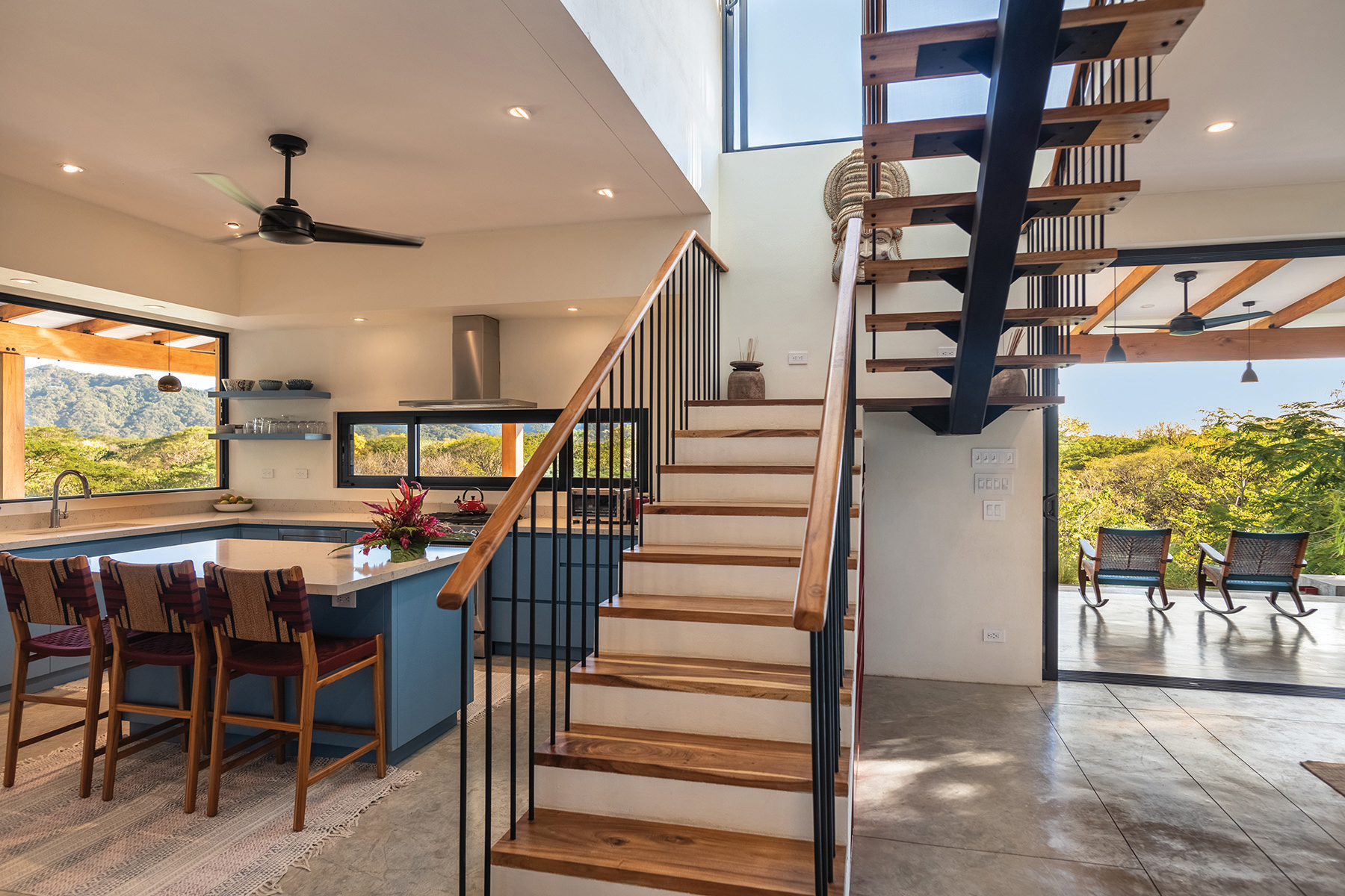 great room kitchen and terrace — The Sanctuary Estate, Nosara, Costa Rica