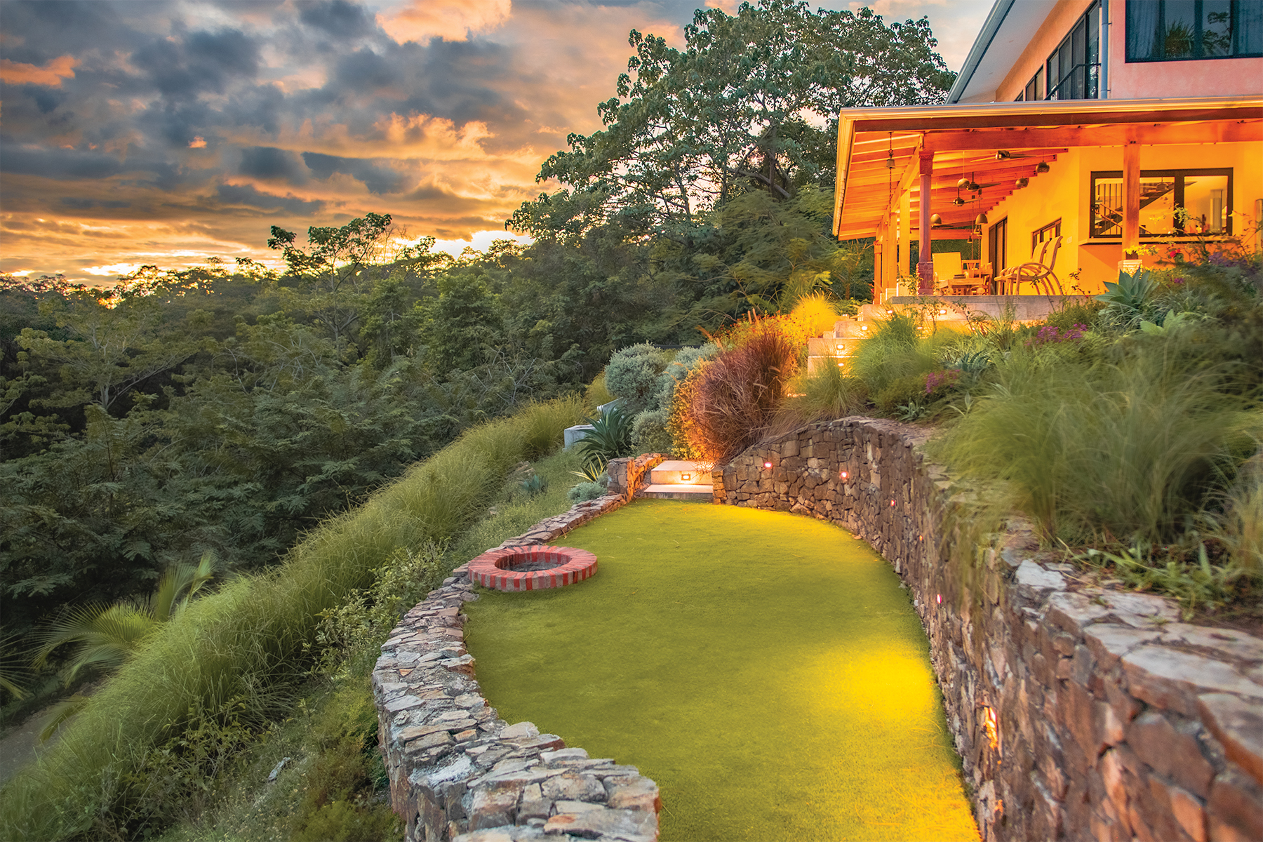garden fire pit lit residence — The Sanctuary Estate, Nosara, Costa Rica