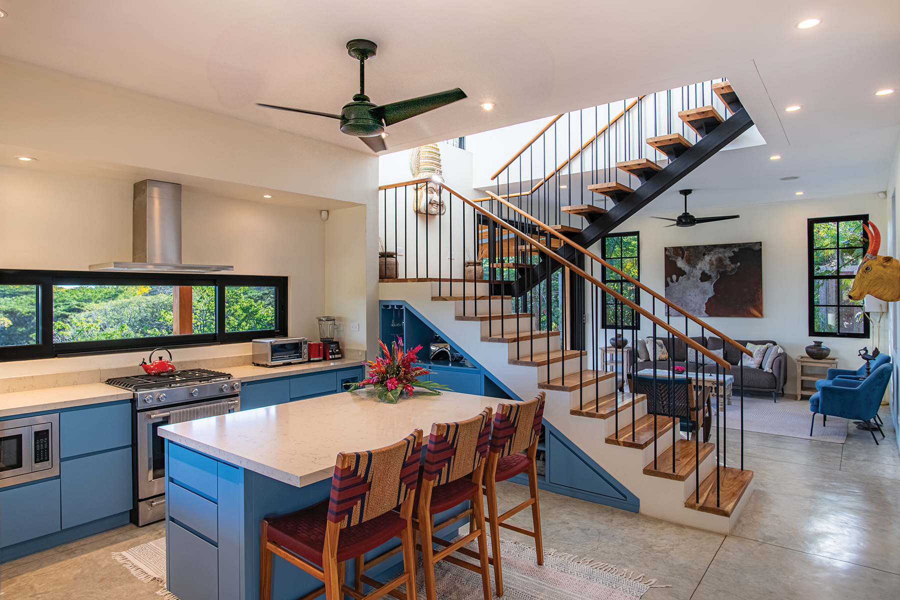 Open plan kitchen and staircase