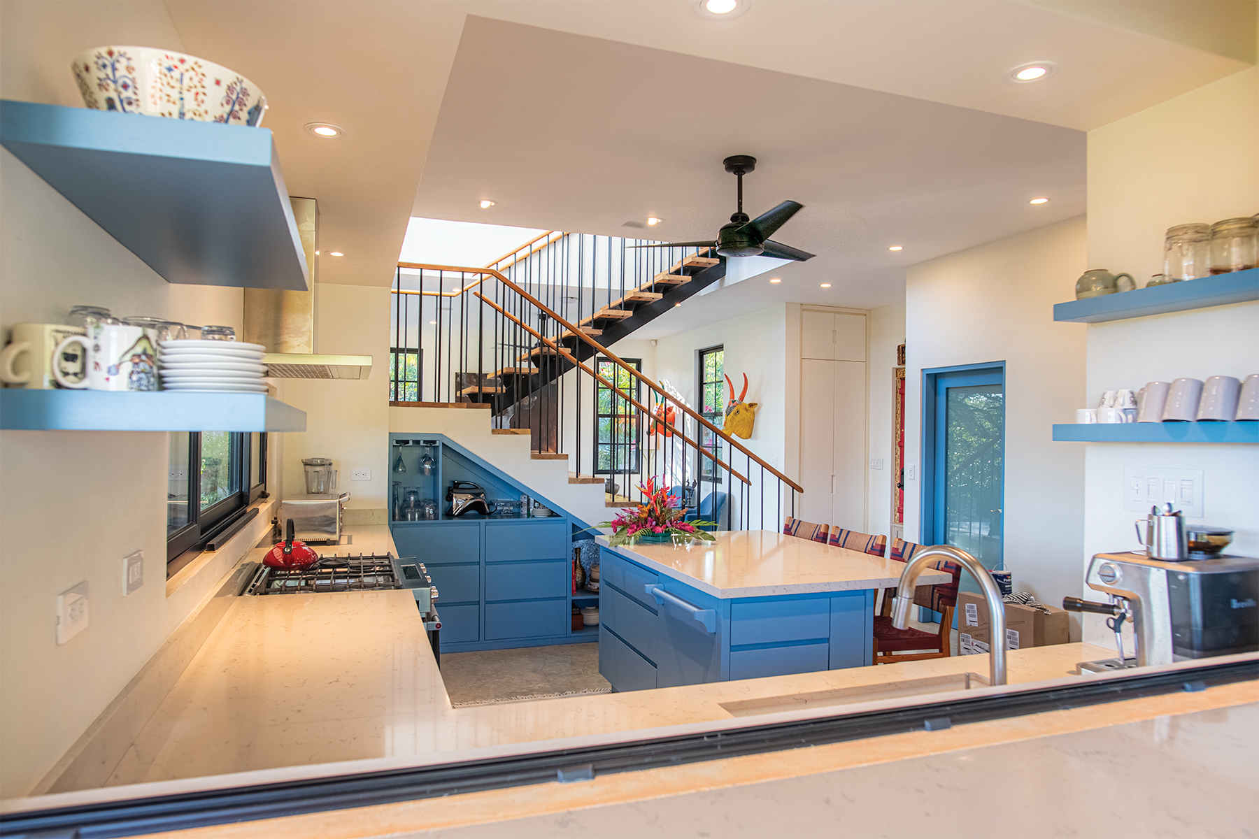 Kitchen and floating staircase