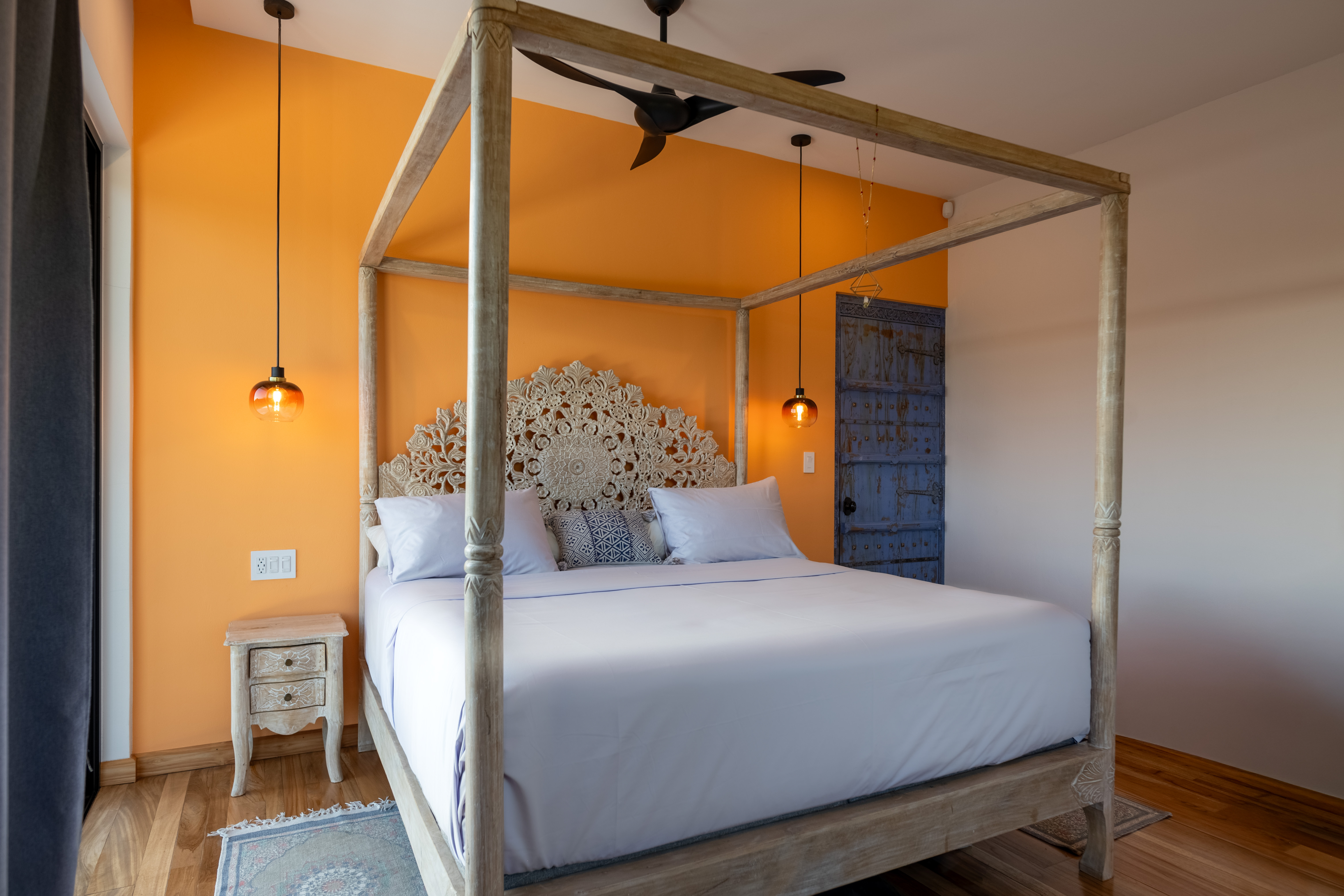 Orange bedroom and antique door