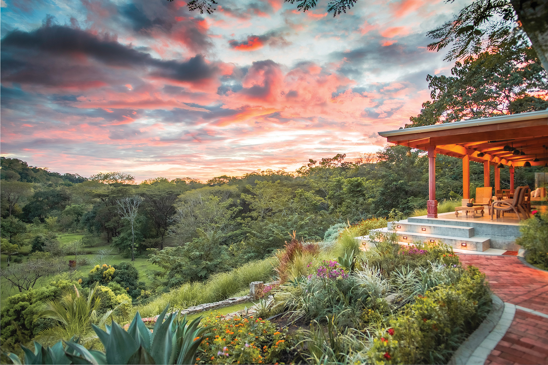 The residence and veranda at sunset, The Sanctuary Estate, Nosara, Costa Rica